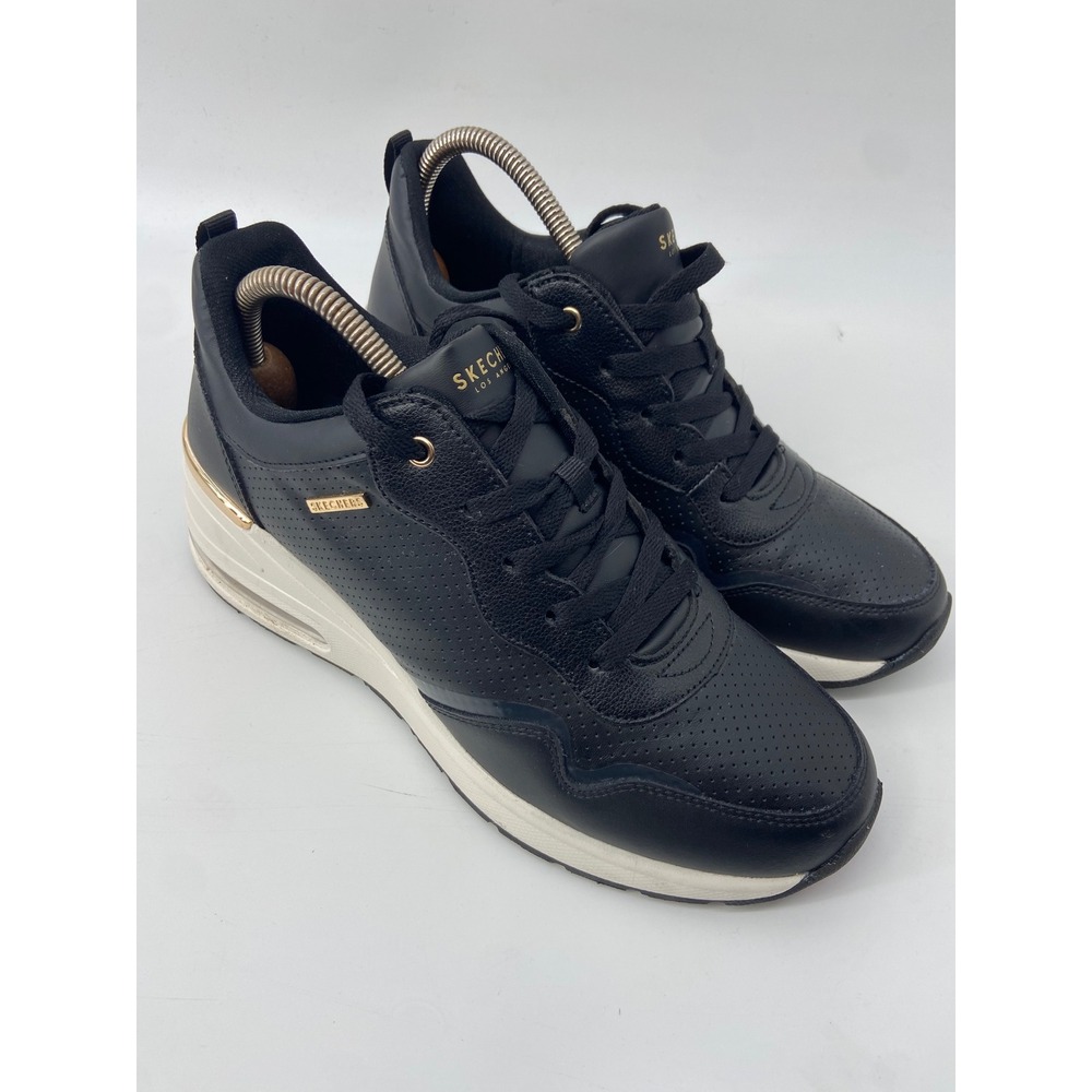 Skechers Million Air Hotter Air Womens 10 Black Gold Wedge Sneakers 155399